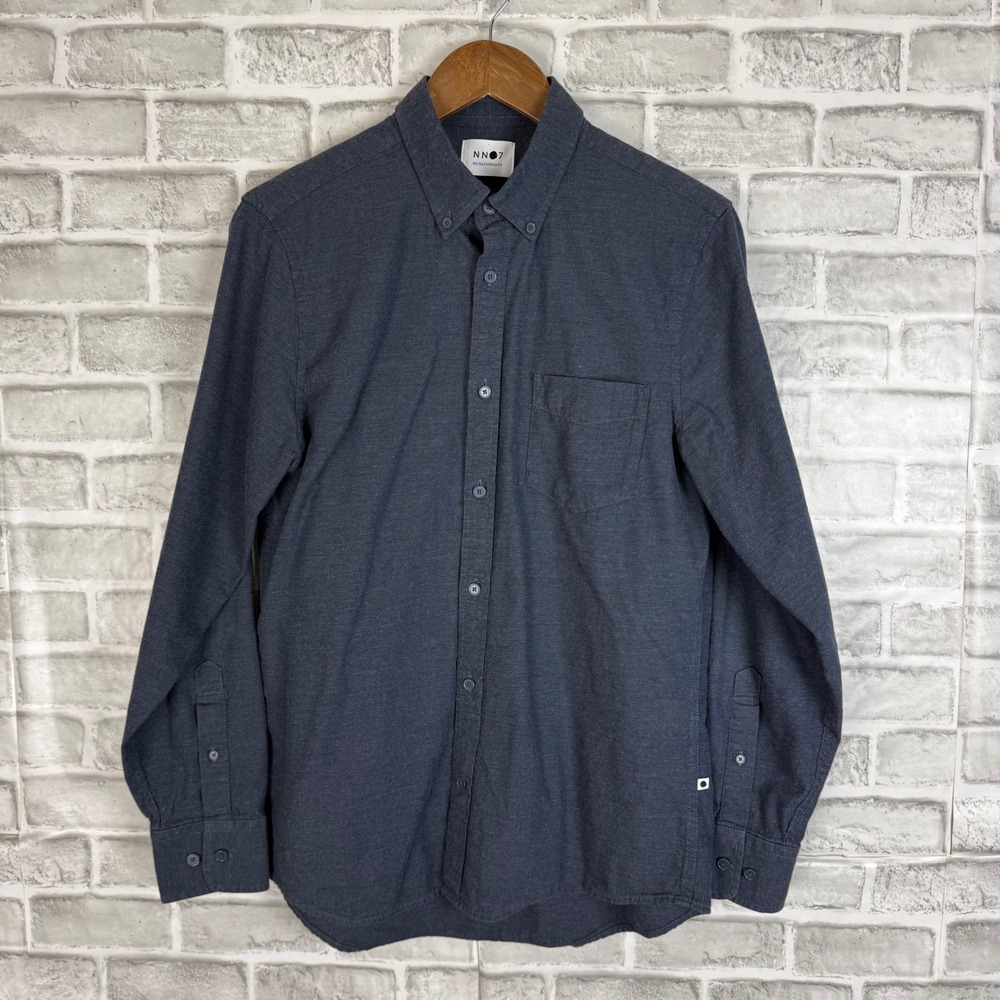 NN07 No Nationality Manza Slim 5722 Mens Navy Blue Button Down Shirt Size MEDIUM